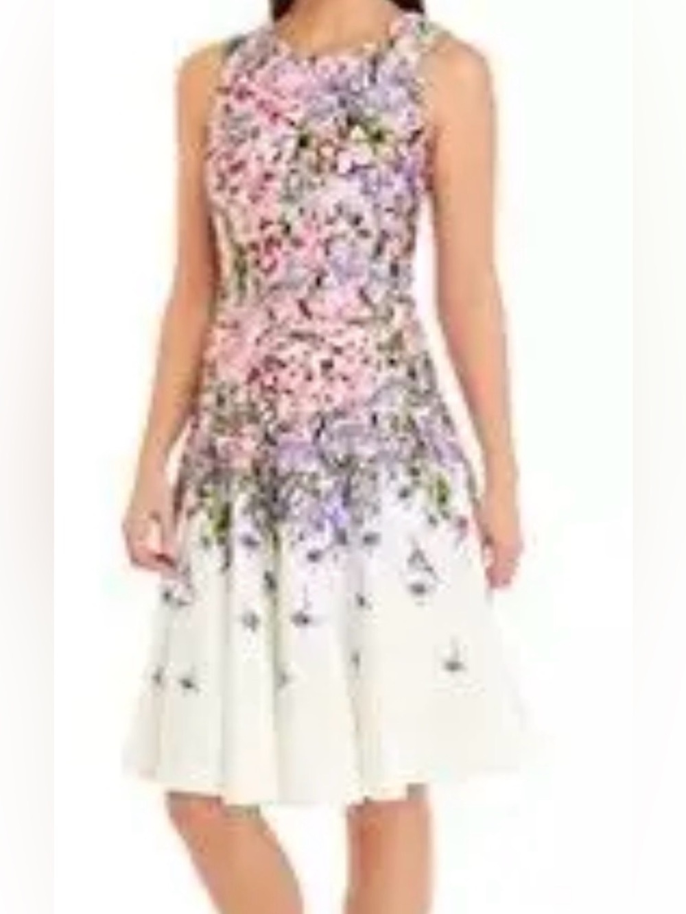Julian Taylor sleeveless floral fit and flare dress EmbroideredWhite and Pink